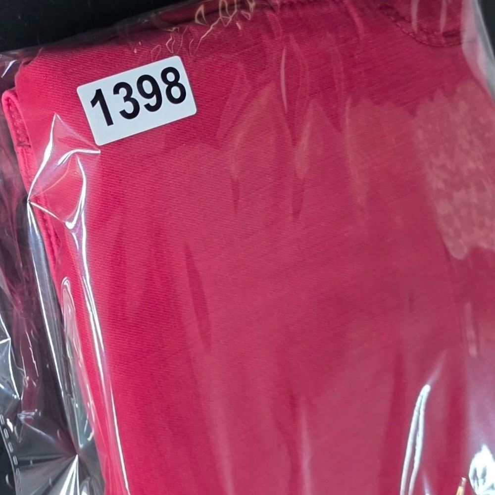 LOFT Red/Pink Skinny Jeans Raw Fringe Hem High Rise Size 14 (32) Slim Denim - Picture 11 of 11